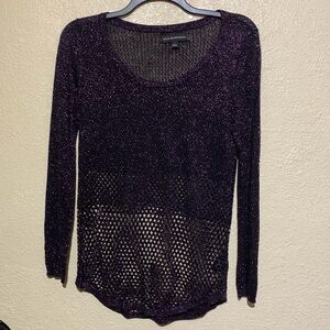 Rock & Republic Sweater Top M Purple Black Crochet Knit Pull Over Long Rayon